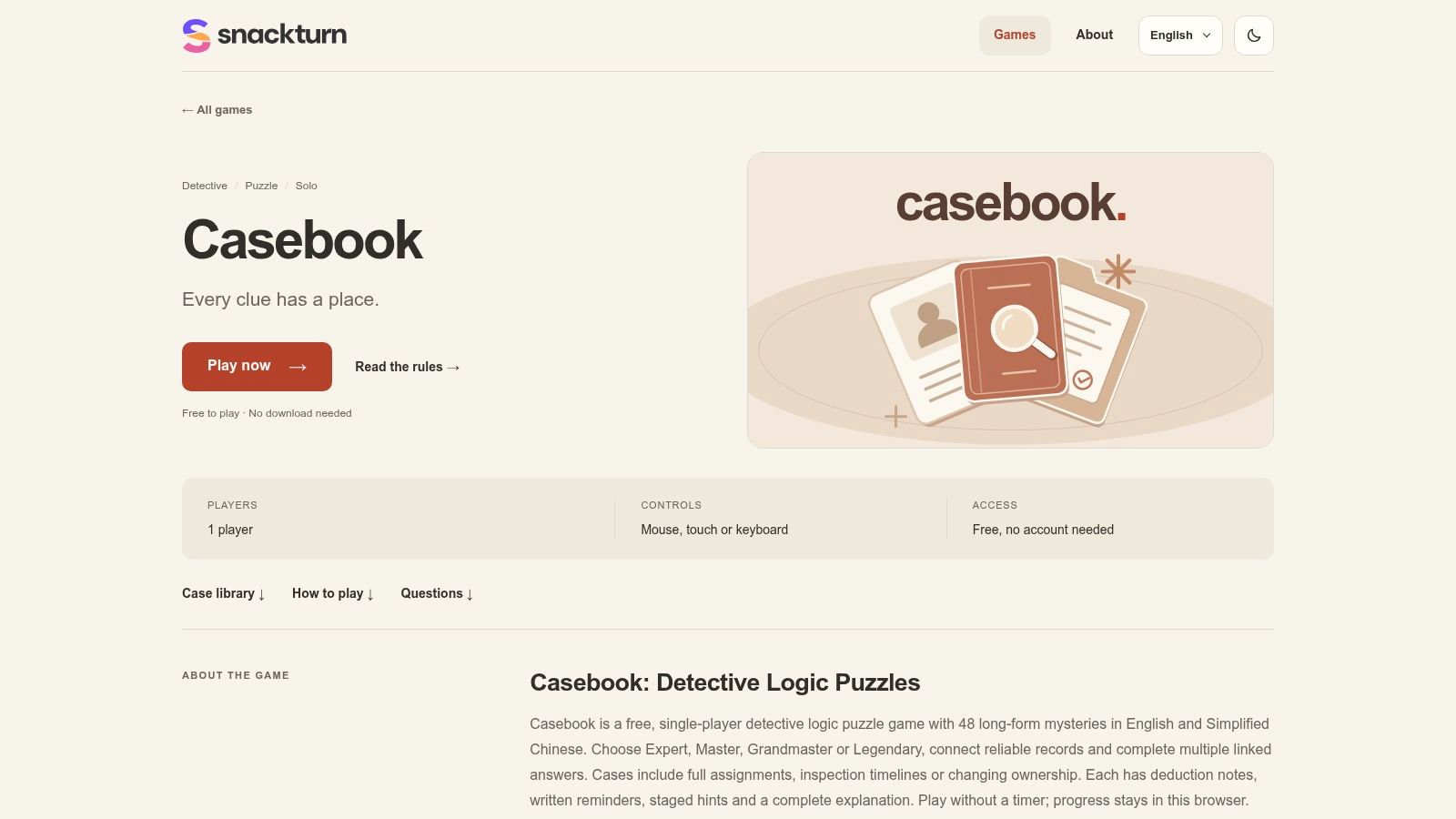 Casebook by SnackTurn detective logic game